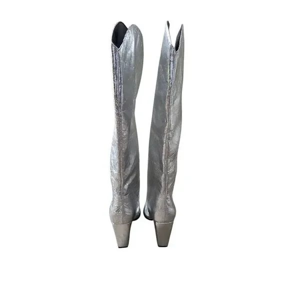 Steve Madden Silver Pointed Toe Size 6.5 Block Heel Knee High Boots NEW